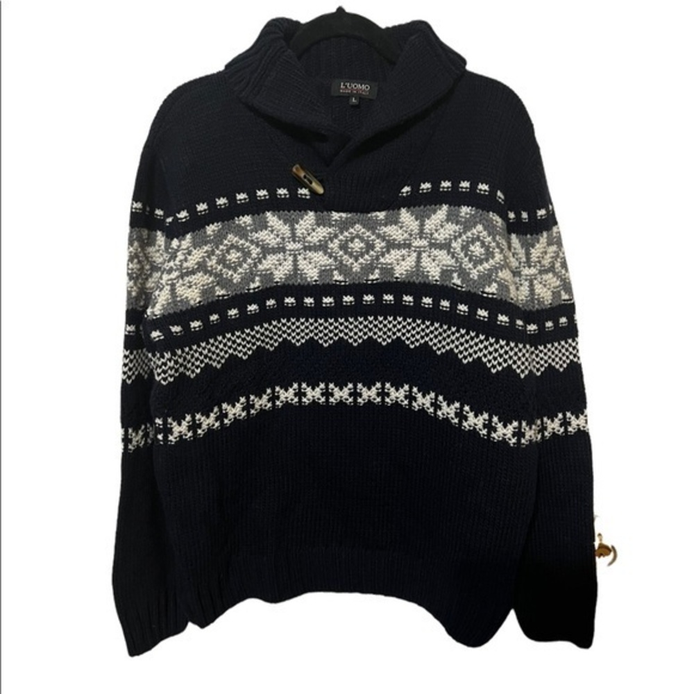 L’uomo Fair Isle Wool Blend Snowflake Sweater made in Italy Ladies Size Large